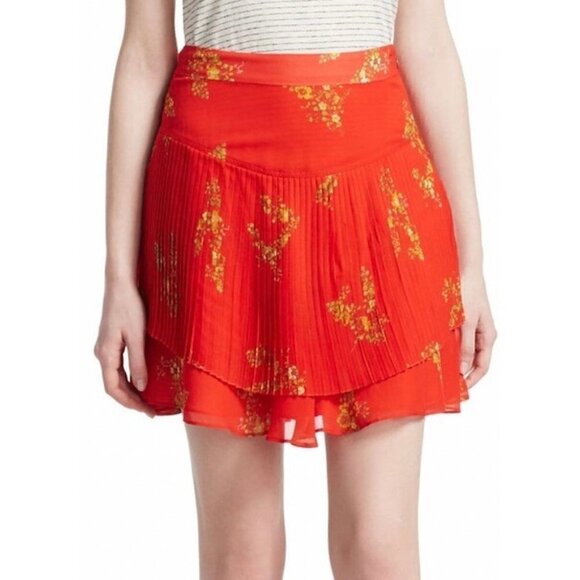 Derek Lam 10 Crosby Mini Skirt 8 NWT Pleated Floral Red Luxury Layered Flirty - Picture 6 of 11